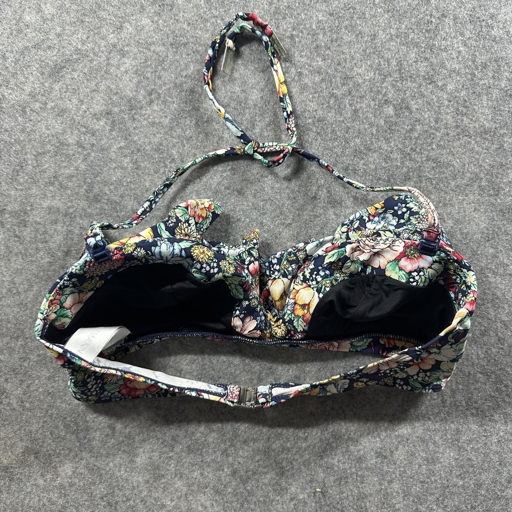 Zimmermann Bikini Top Womens 1 Navy Floral Bandeau Halter Tie Front Bow Swim - Picture 2 of 8